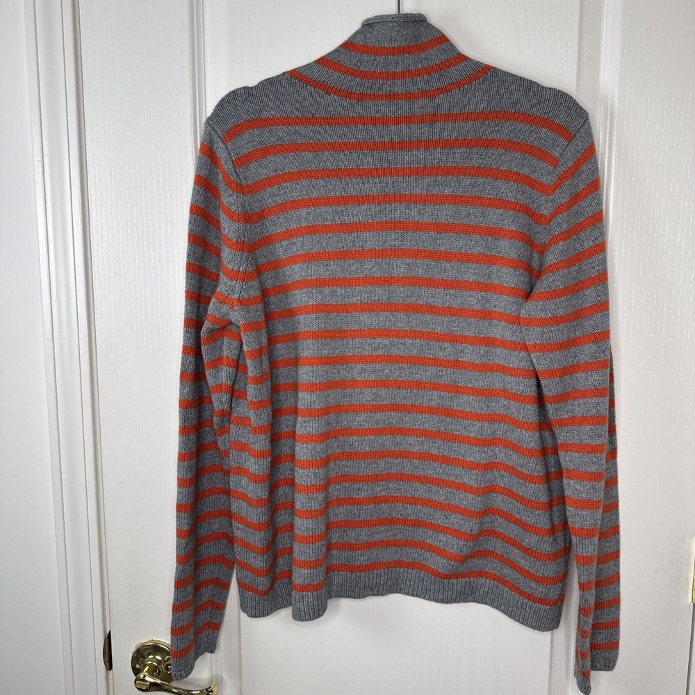 Lands End Canvas Mens L Striped Roll Neck Sweater Gray Orange Heritage Preppy